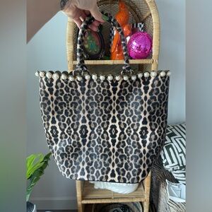 Leopard Print Tote Bag with Pearl Accents